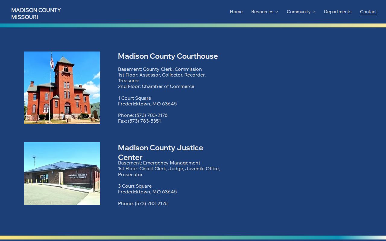 Official Madison County courthouse and Justice Center contact page