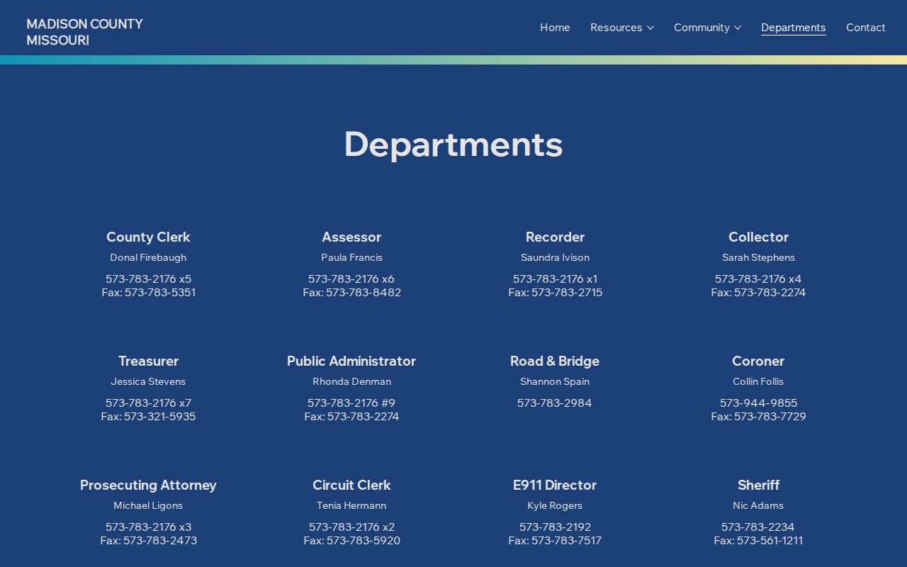 Madison County Sheriff and Circuit Clerk official directory