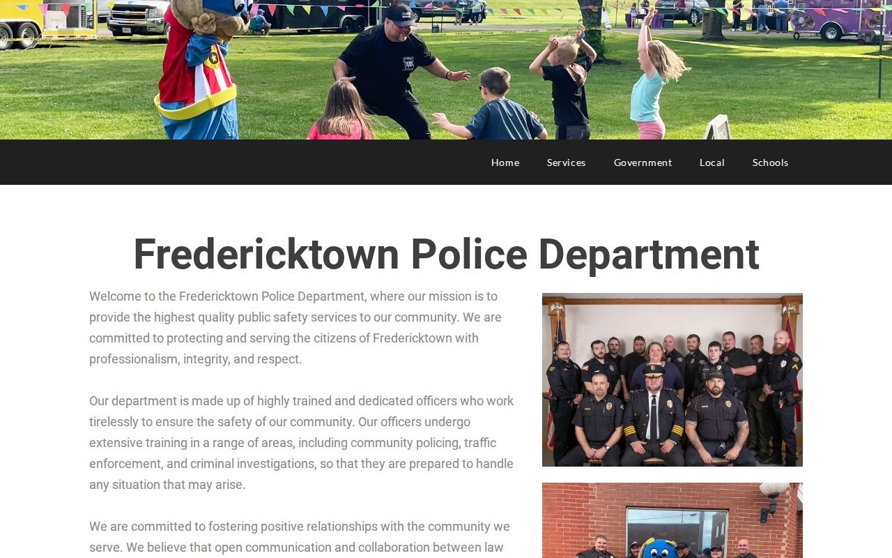 Fredericktown Police Department official contact page