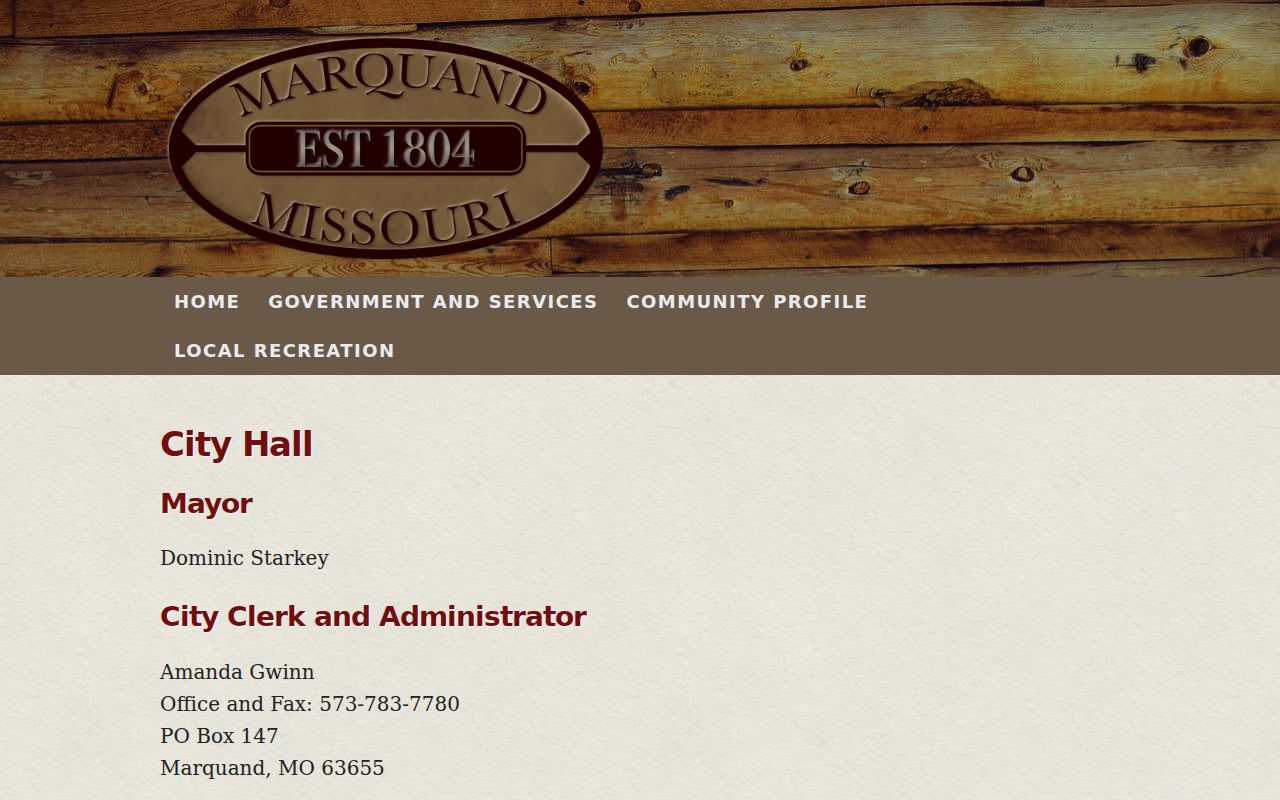 Marquand City Hall official contact page
